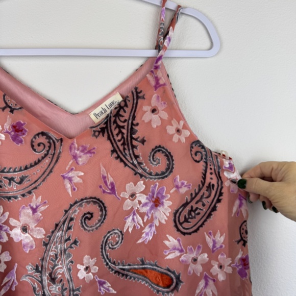 PEACH LOVE CALIFORNIA Cropped String Pink Tank Top Boho Floral / Size Large - Picture 5 of 13